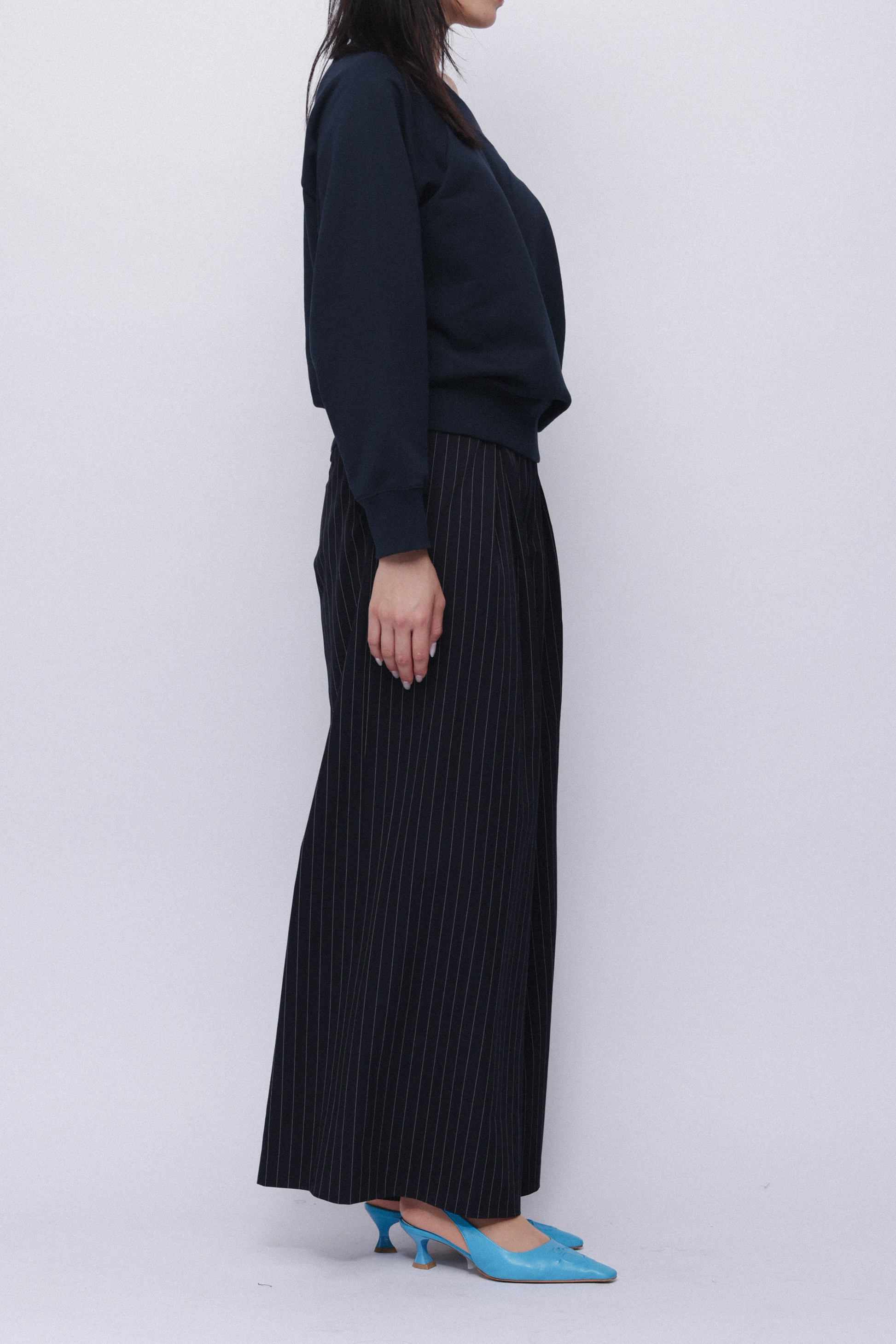 Stripe wide slacks 【Navy】