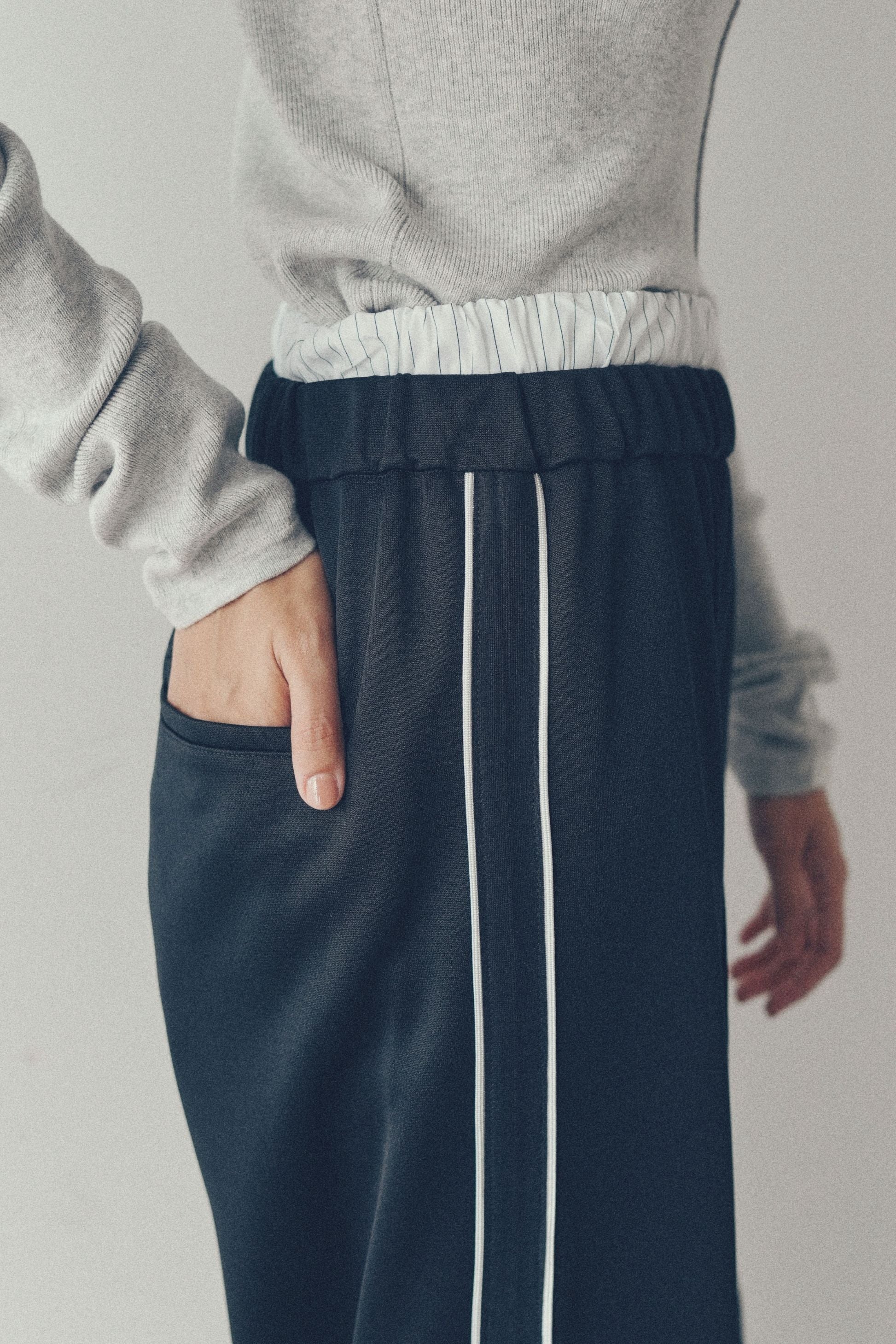 Double-waisted jersey pants【Black】