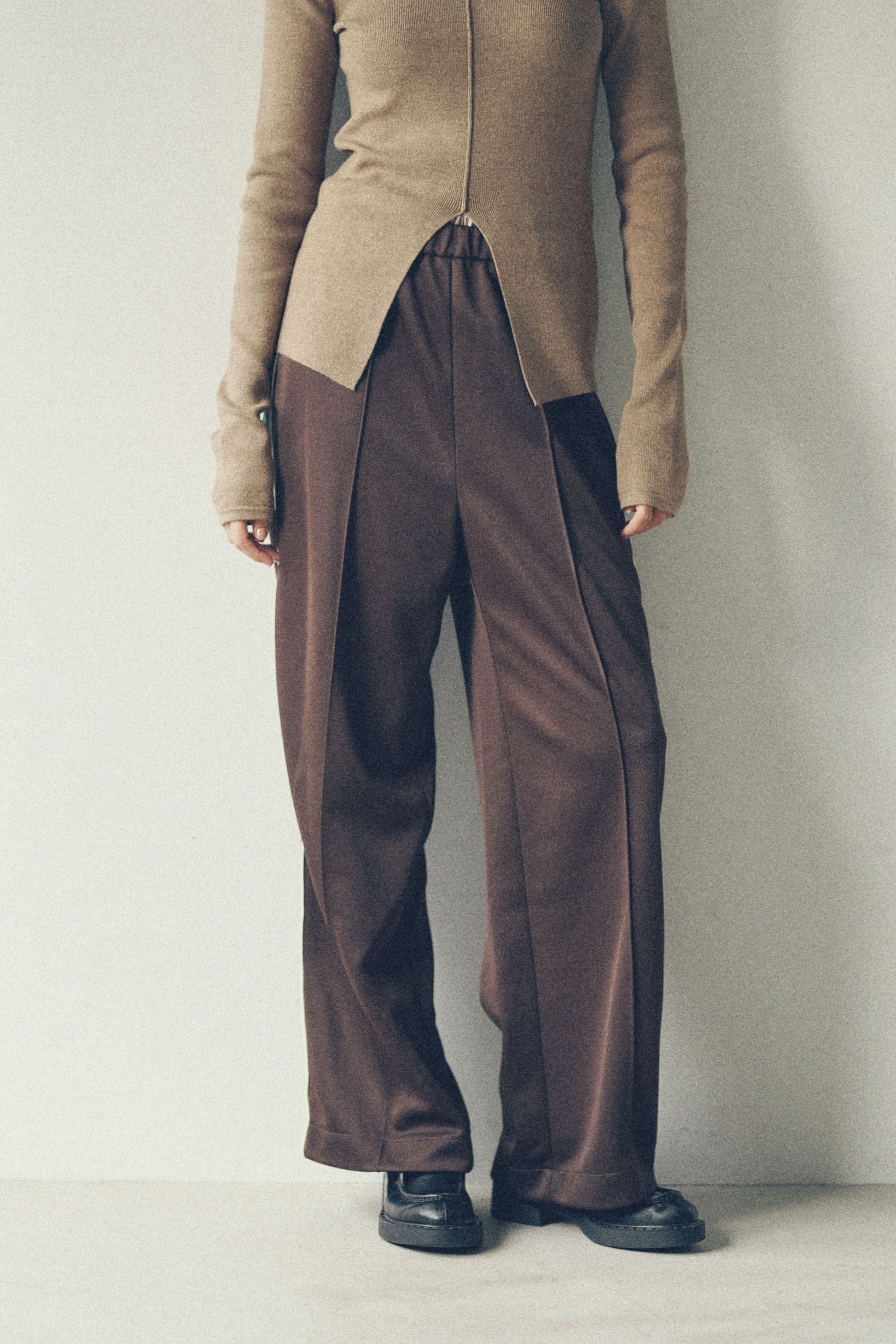Double-waisted jersey pants【Brown】