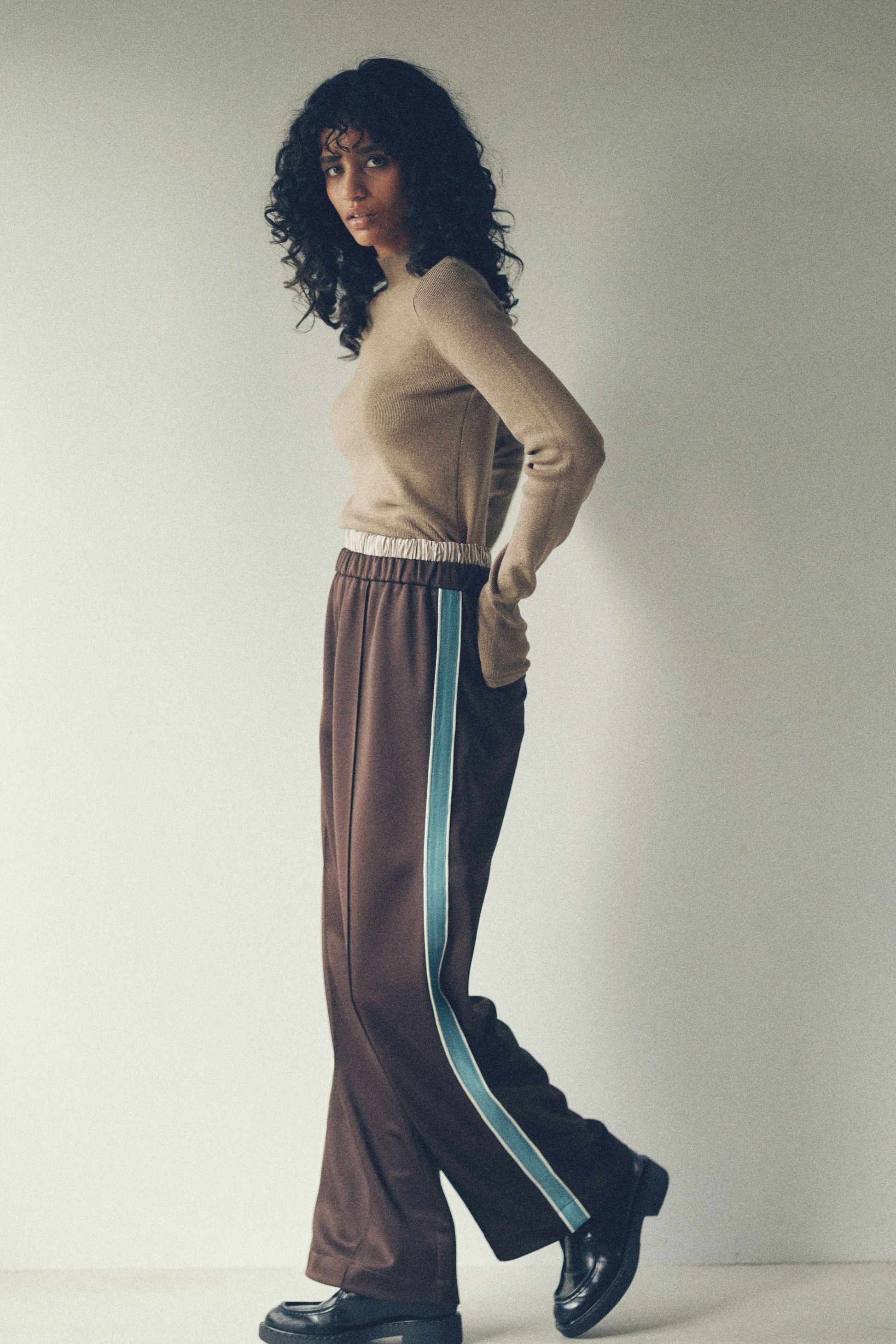 Double-waisted jersey pants【Brown】