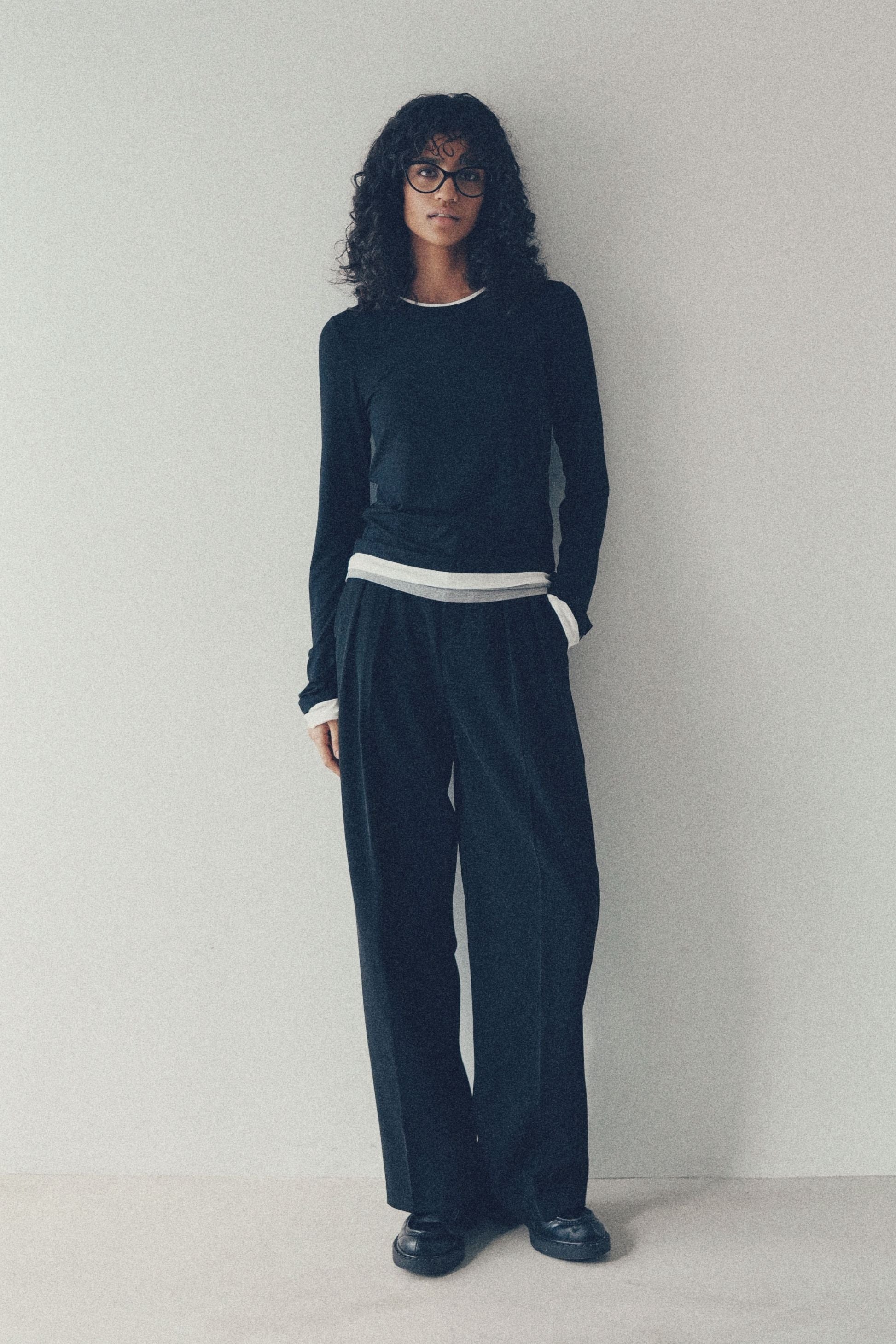 Bicolor long-sleeved tee【Black】
