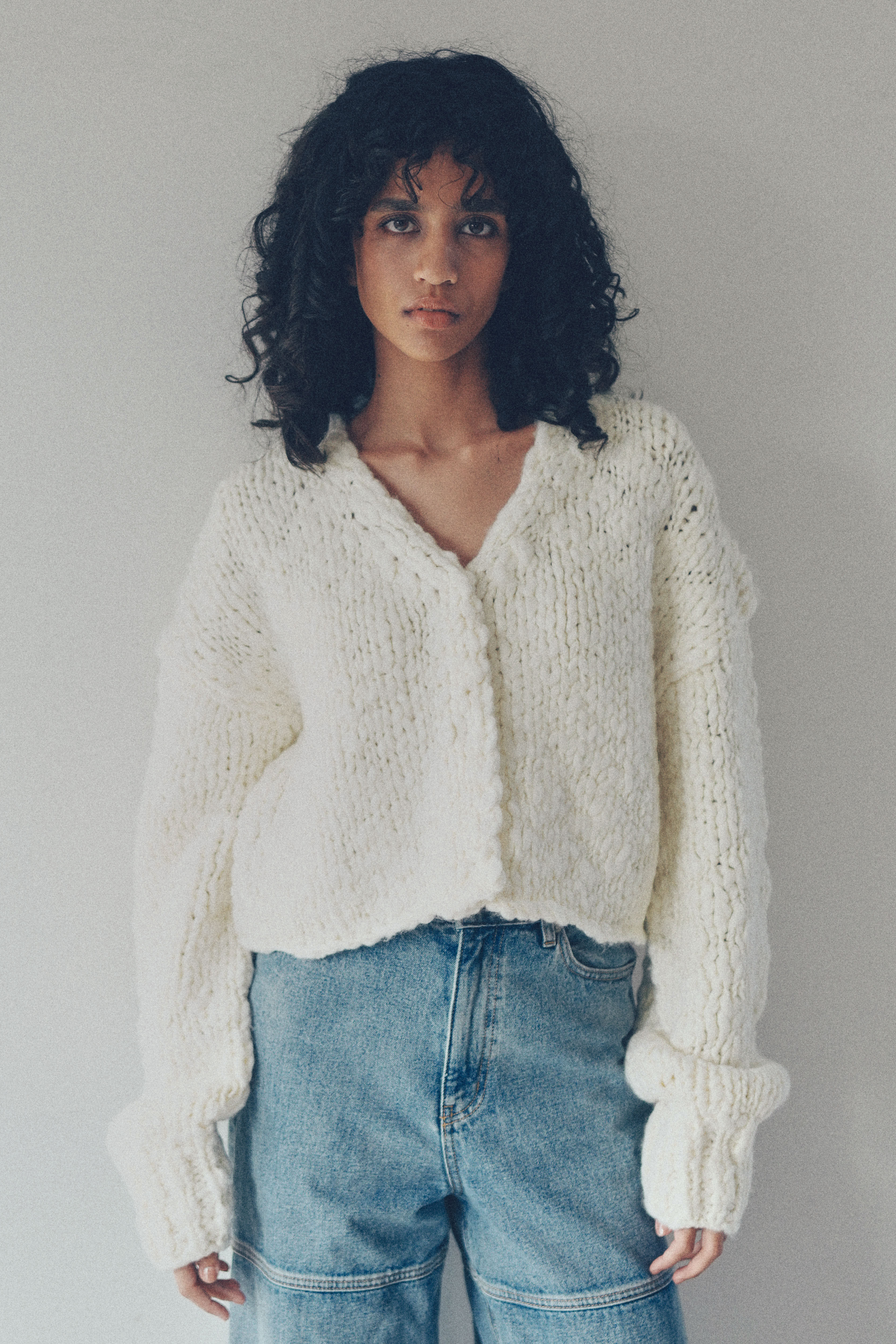 Big slab short cardigan【WHT】