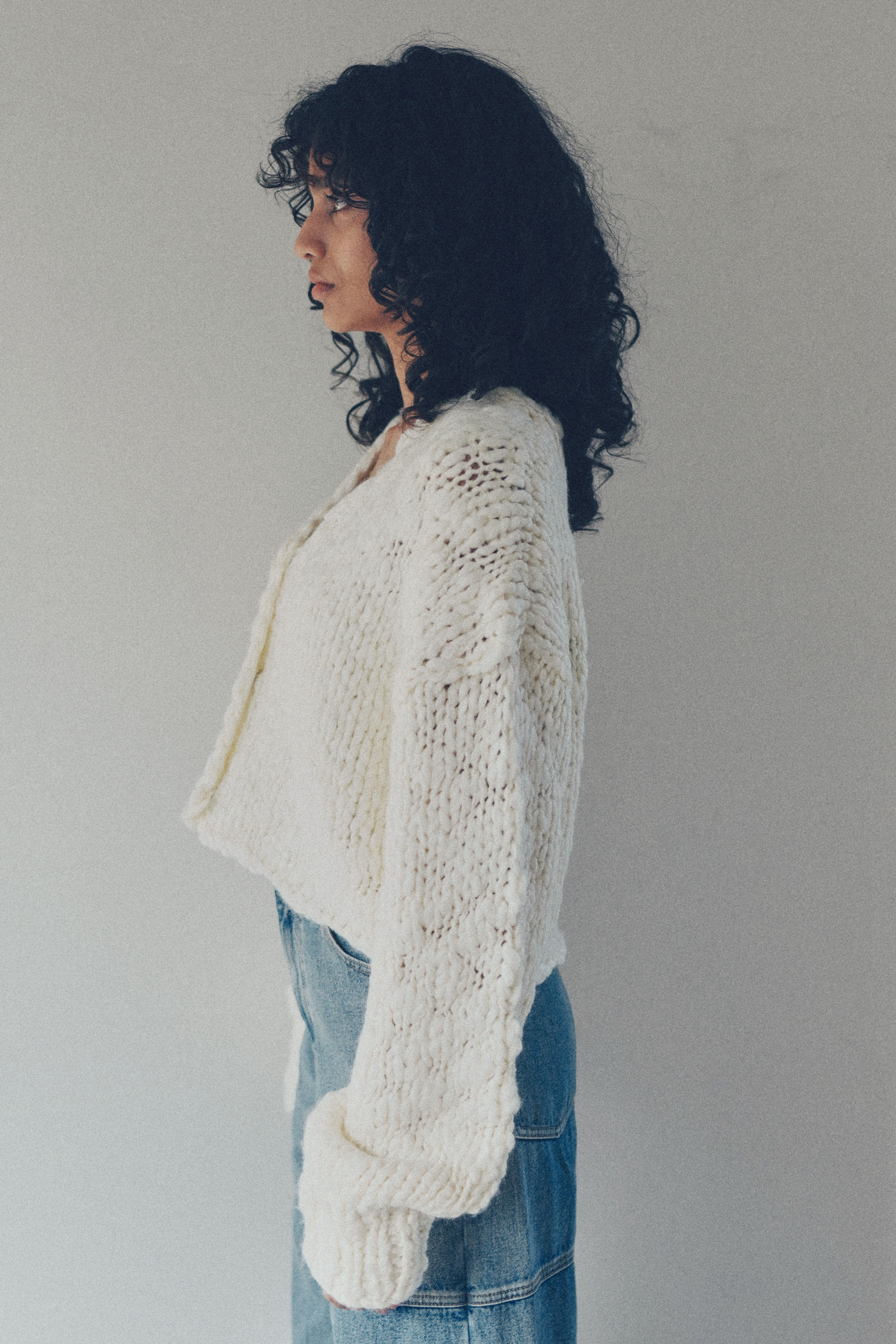 Big slab short cardigan【WHT】