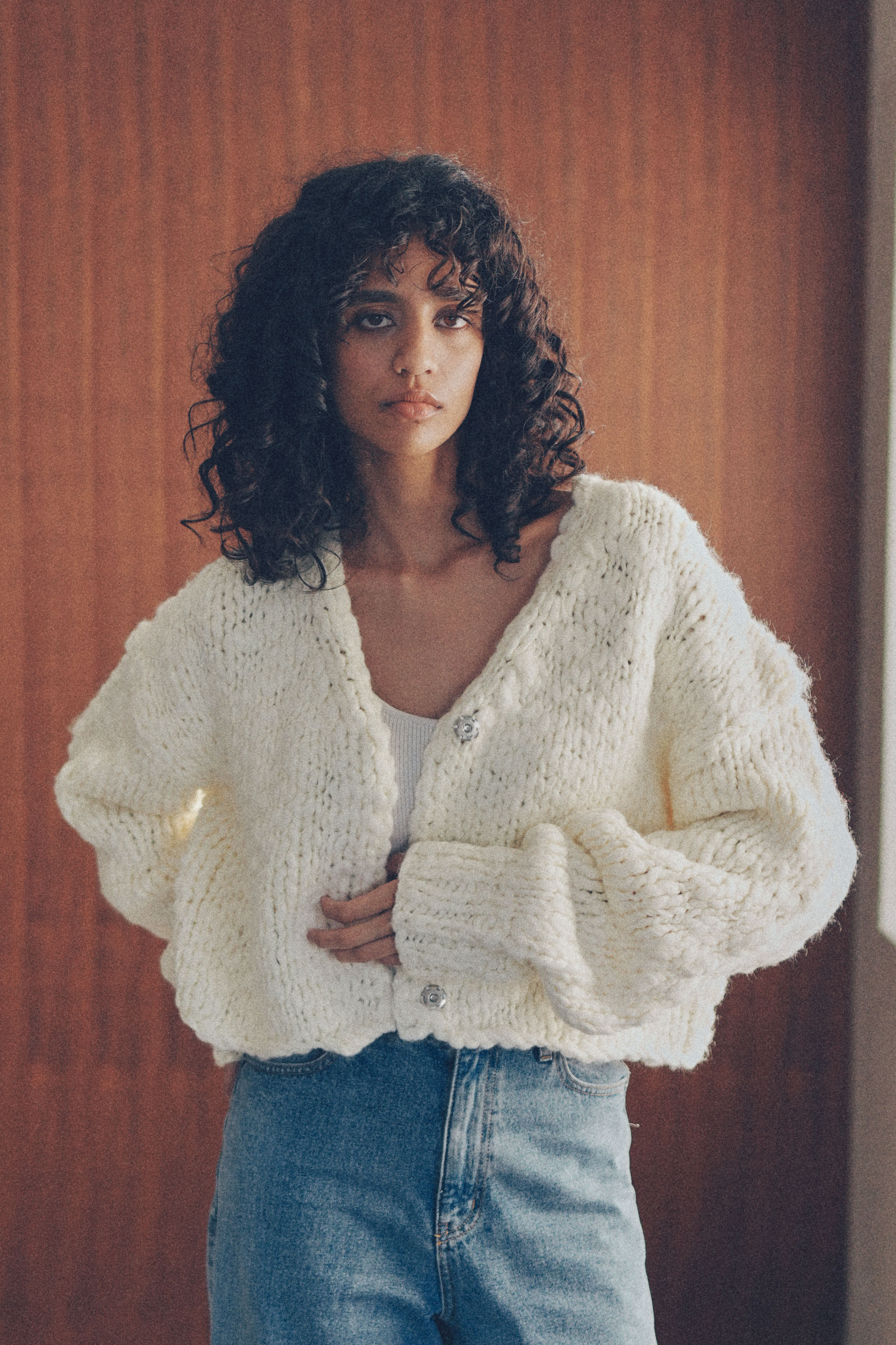 Big slab short cardigan【WHT】