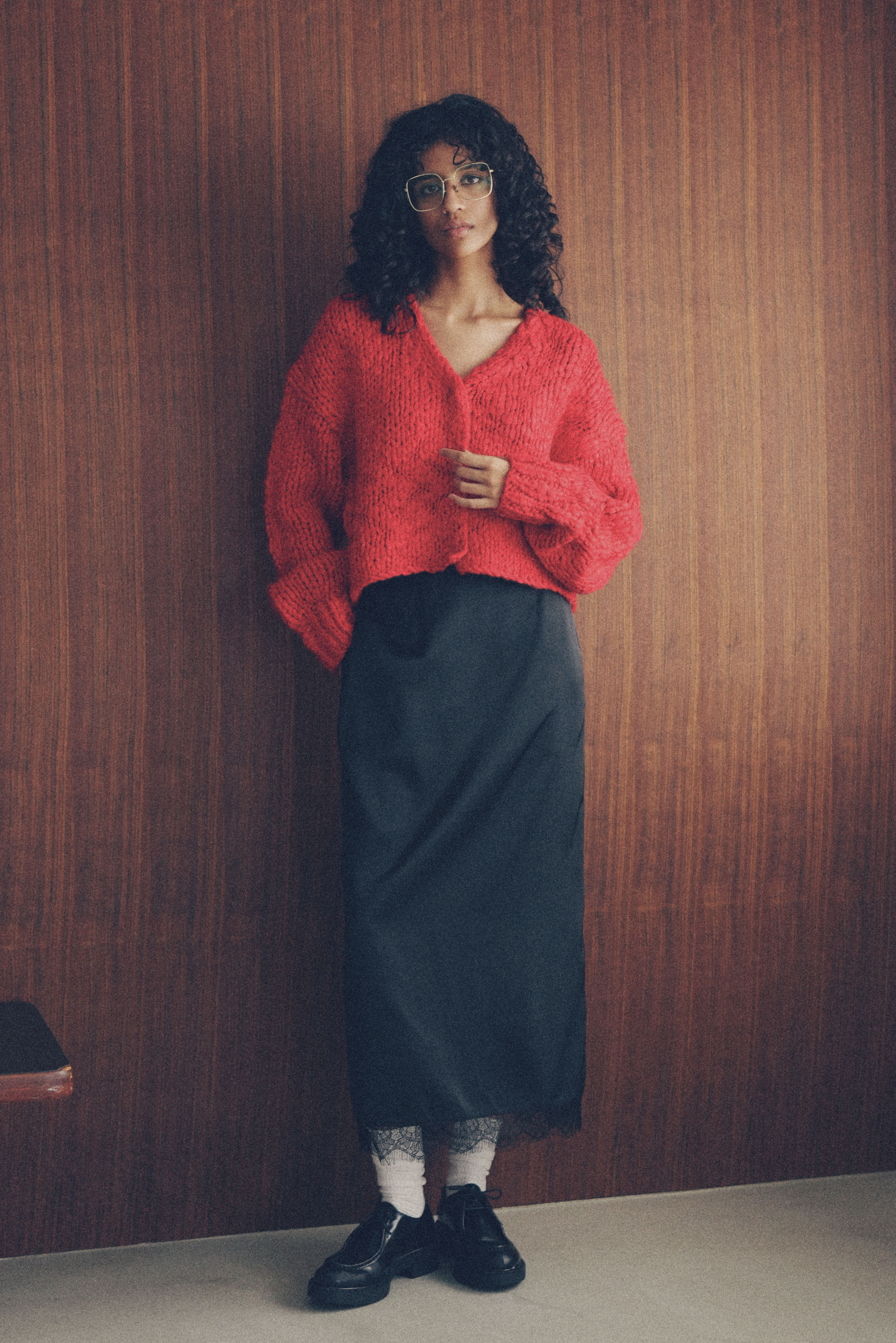 Big slab short cardigan【RED】