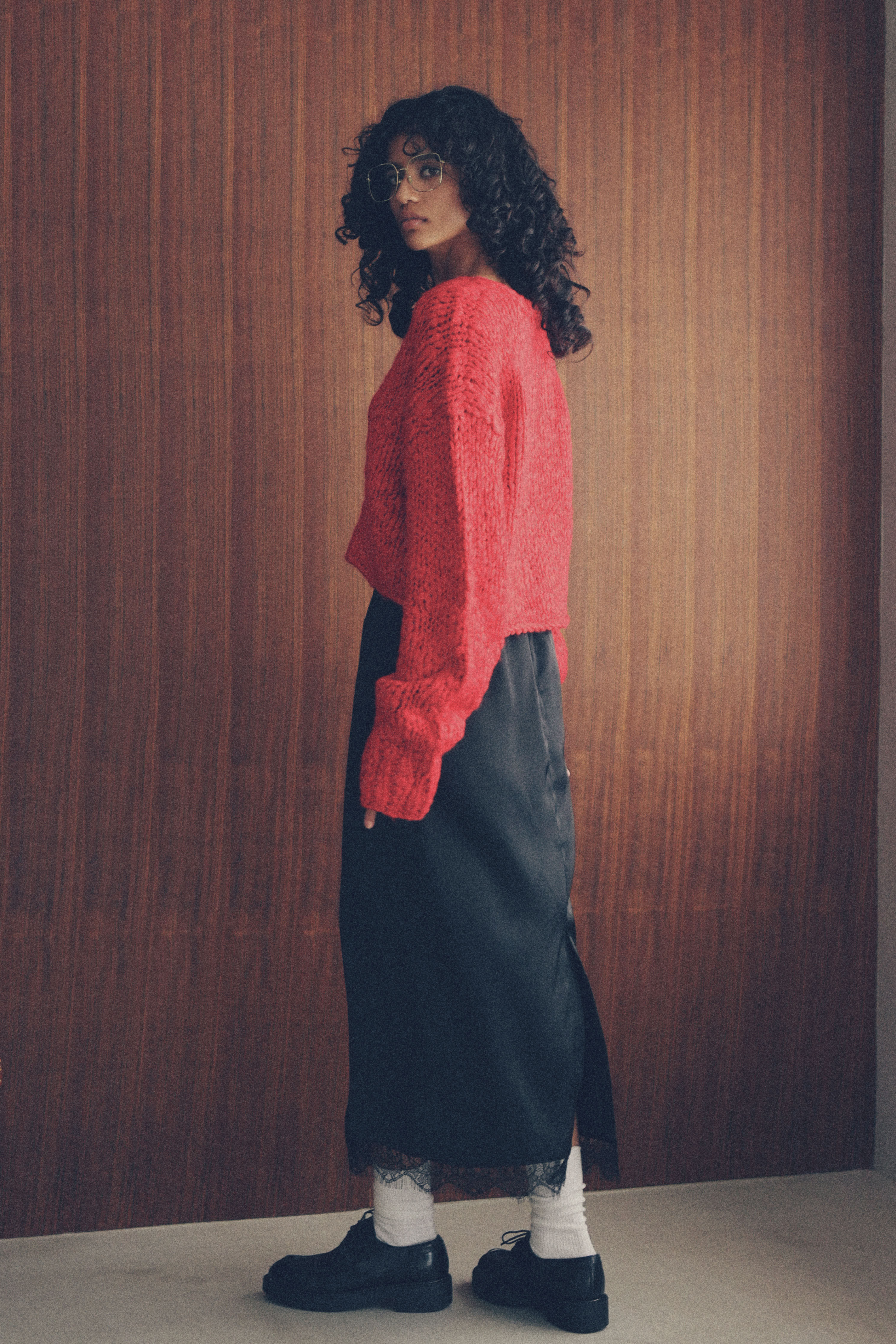 Big slab short cardigan【RED】