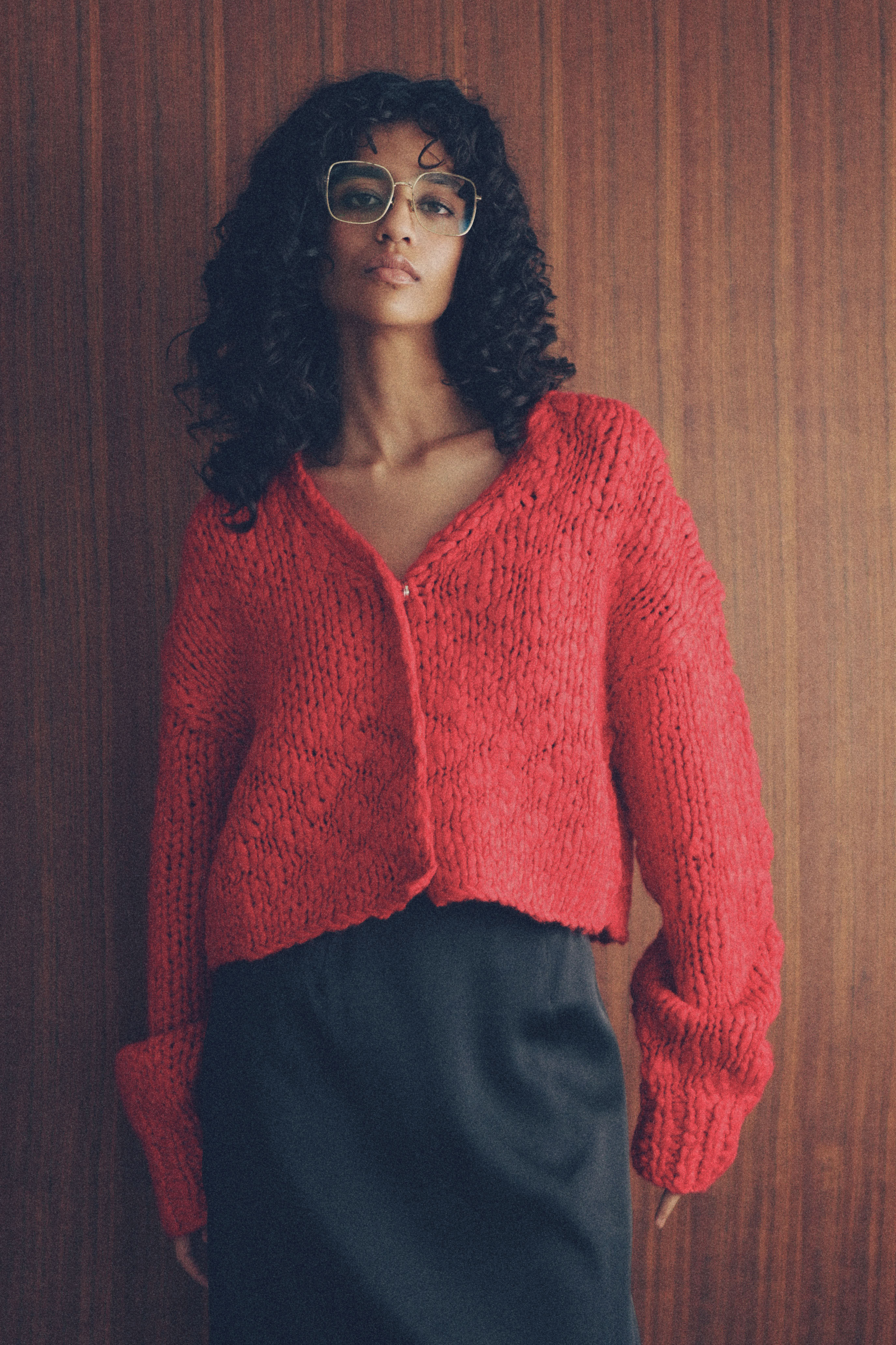 Big slab short cardigan【RED】