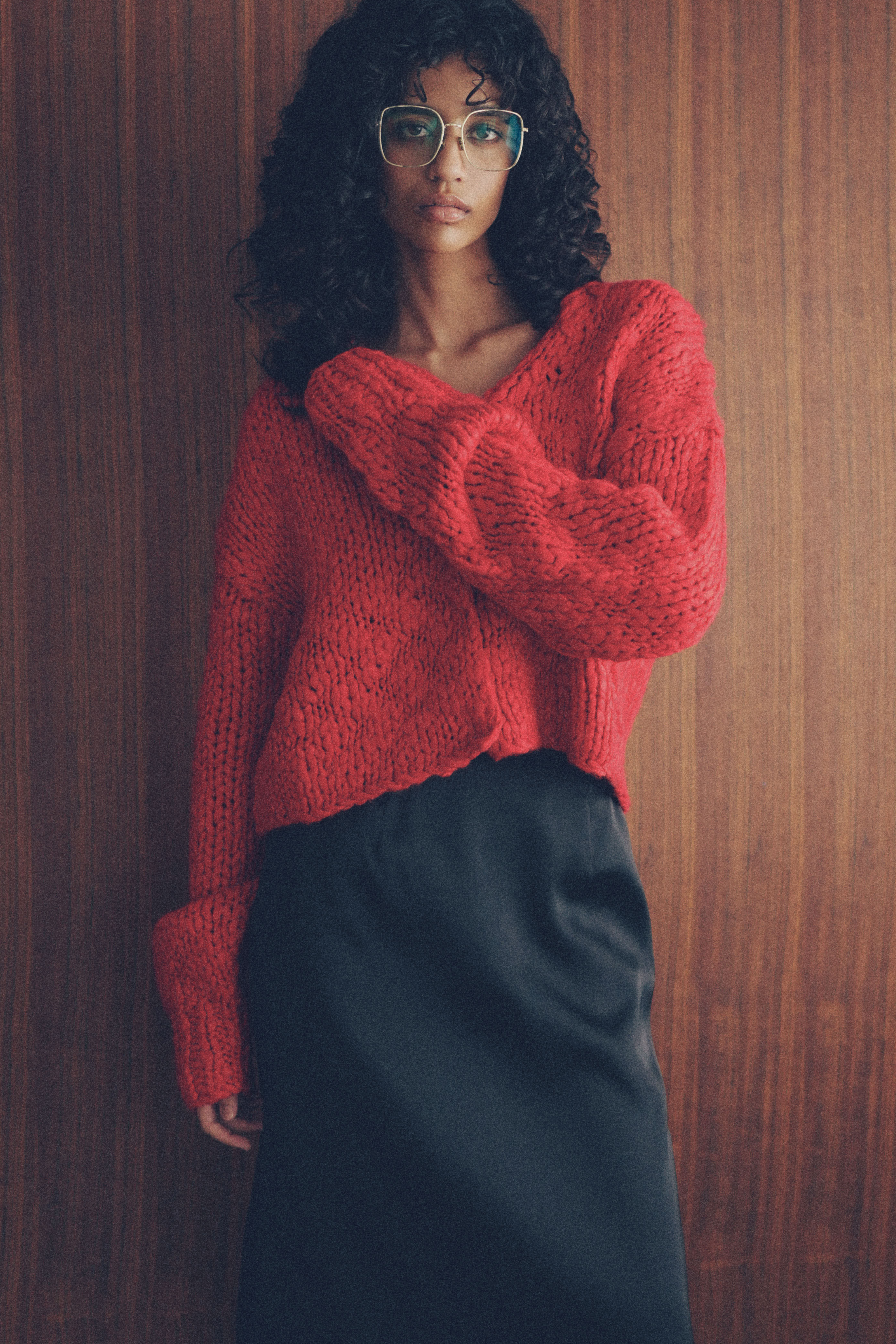 Big slab short cardigan【RED】