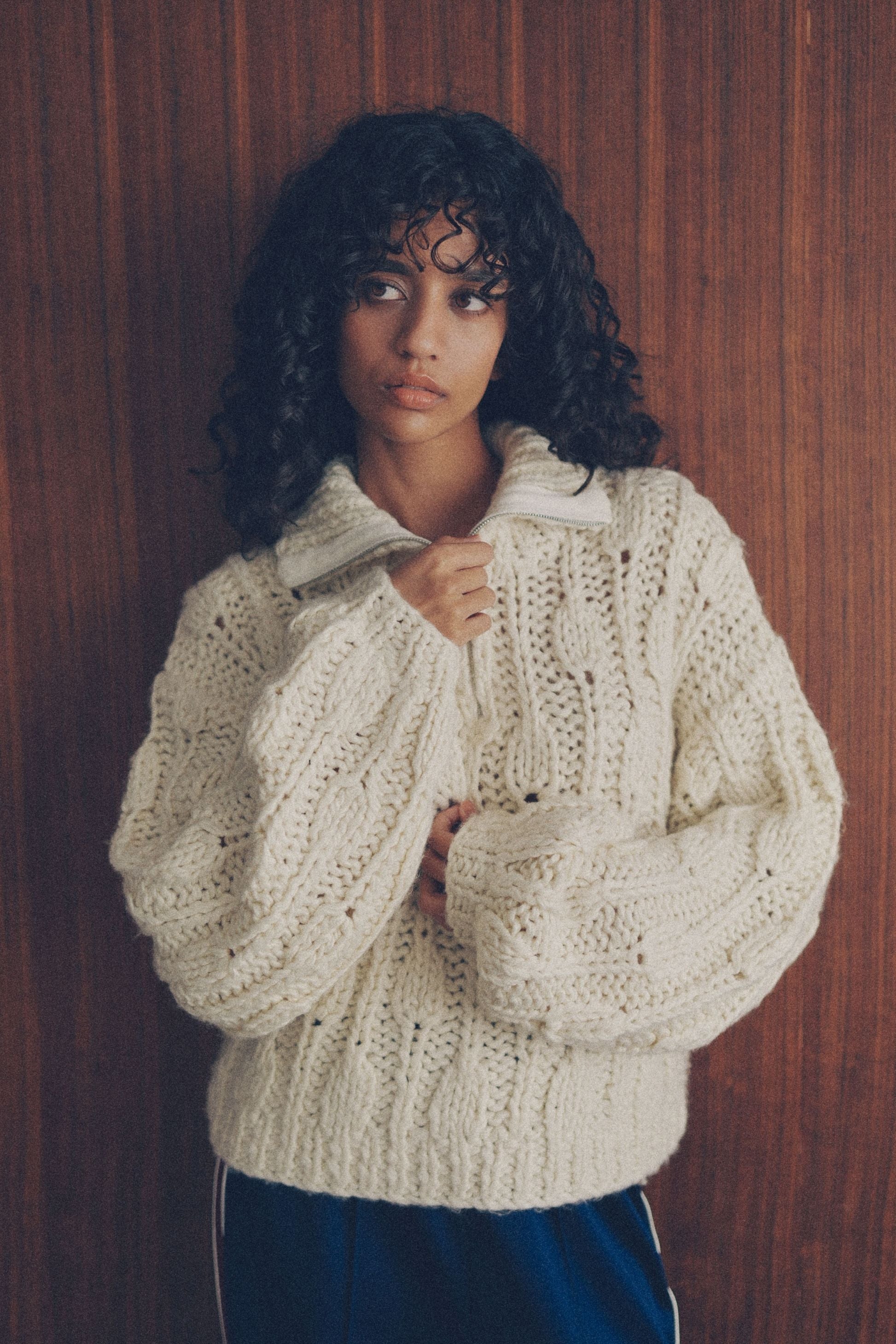 Hand made zip knit【WHITE】