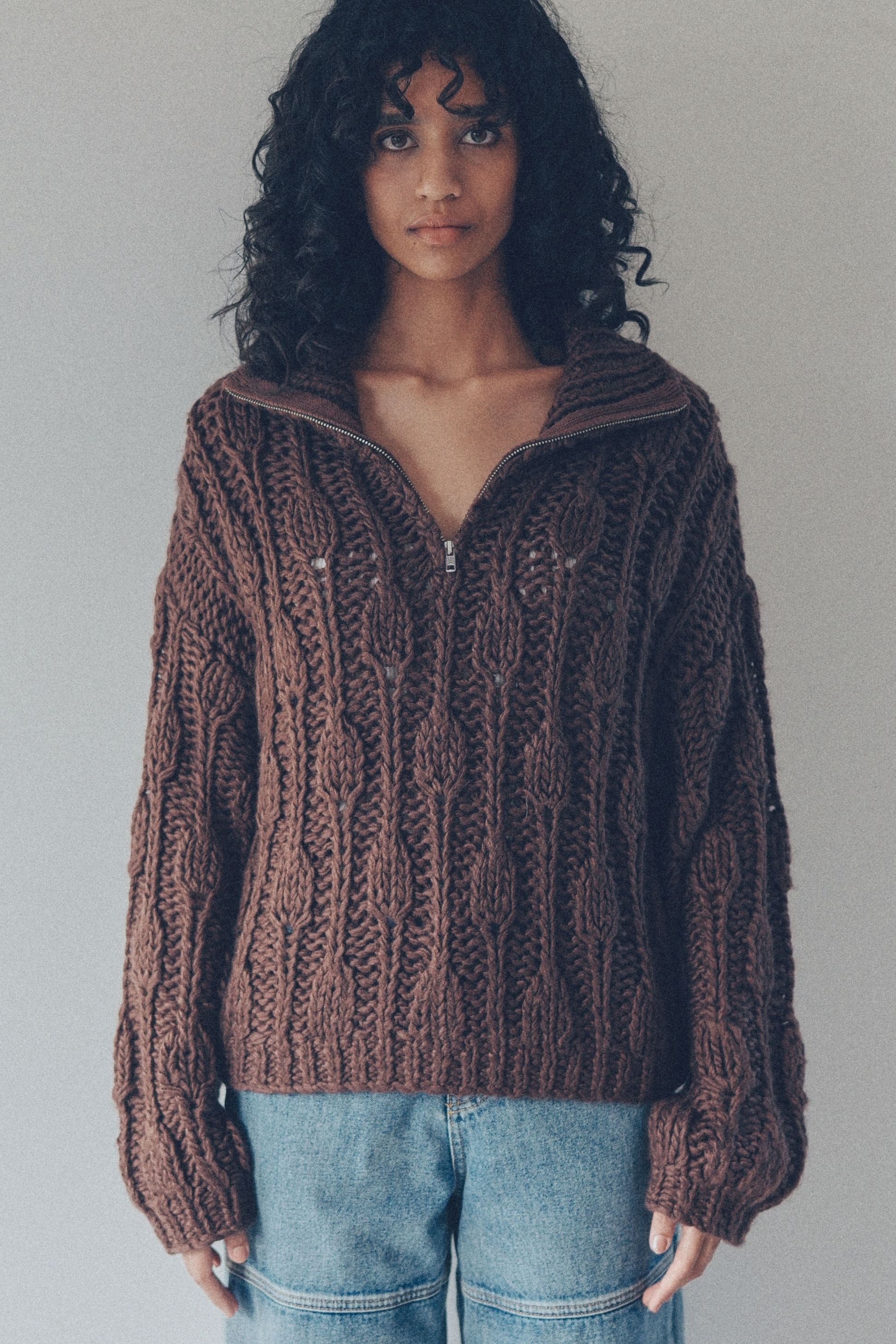 Hand made zip knit【BROWN】