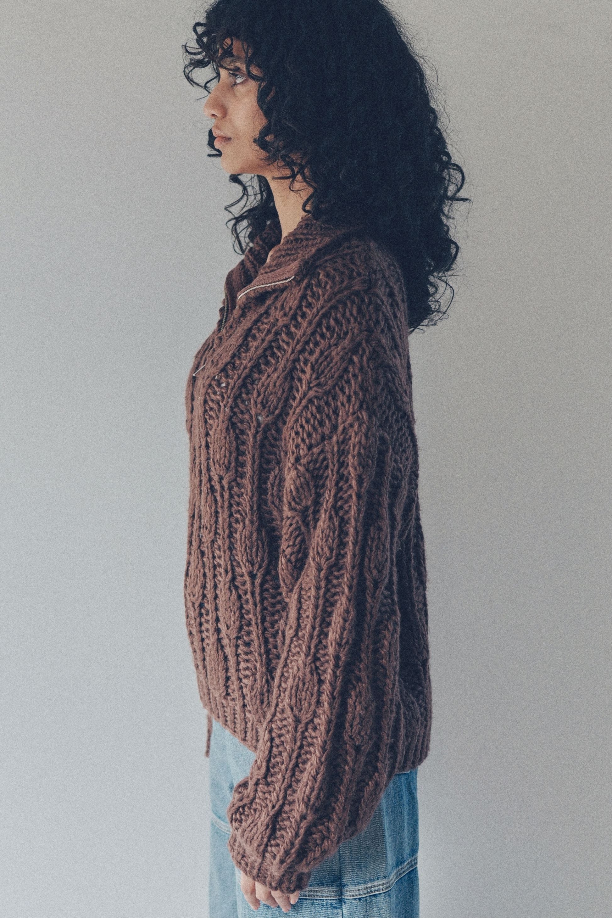 Hand made zip knit【BROWN】