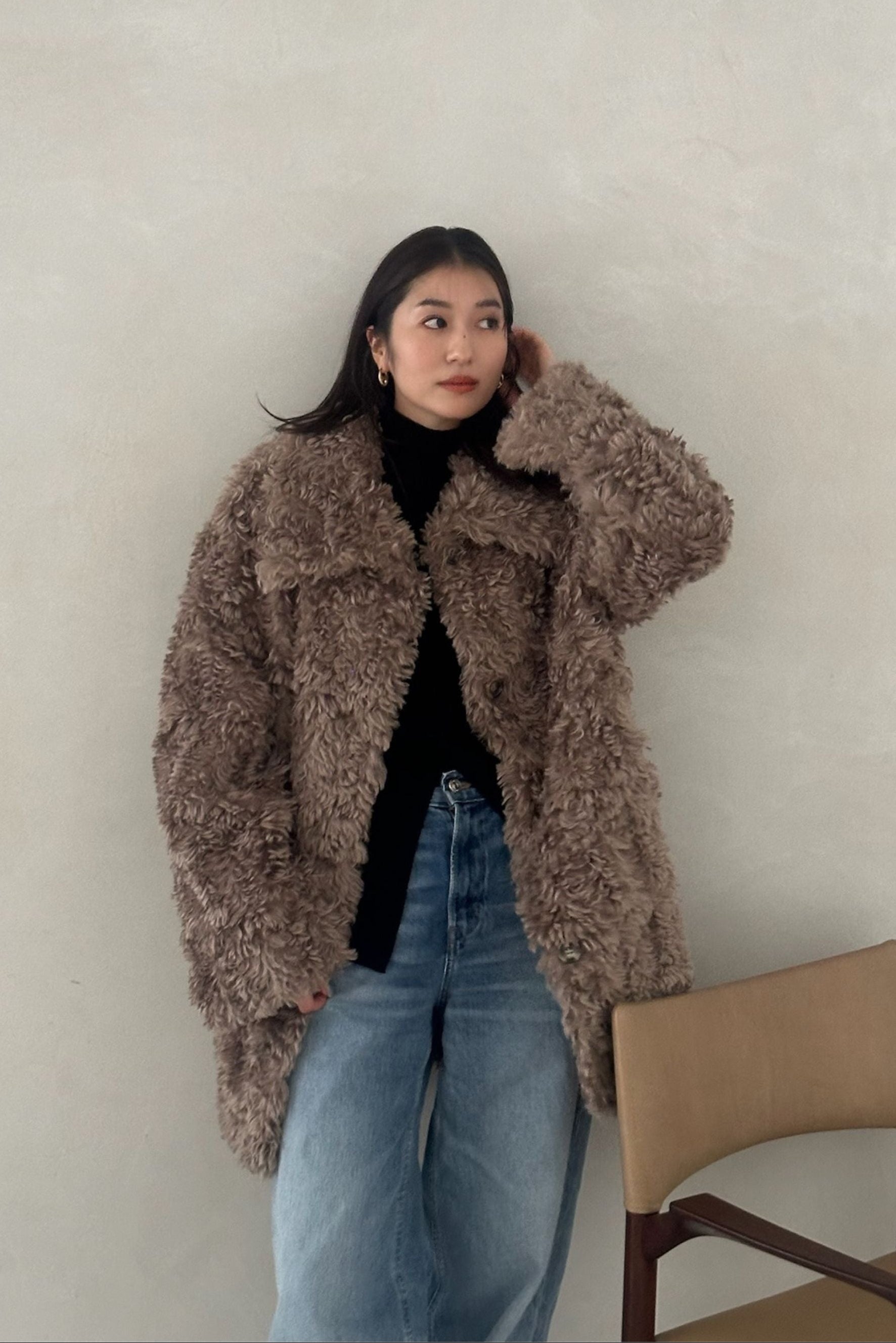 Faux poodle coat【CHARCOAL】