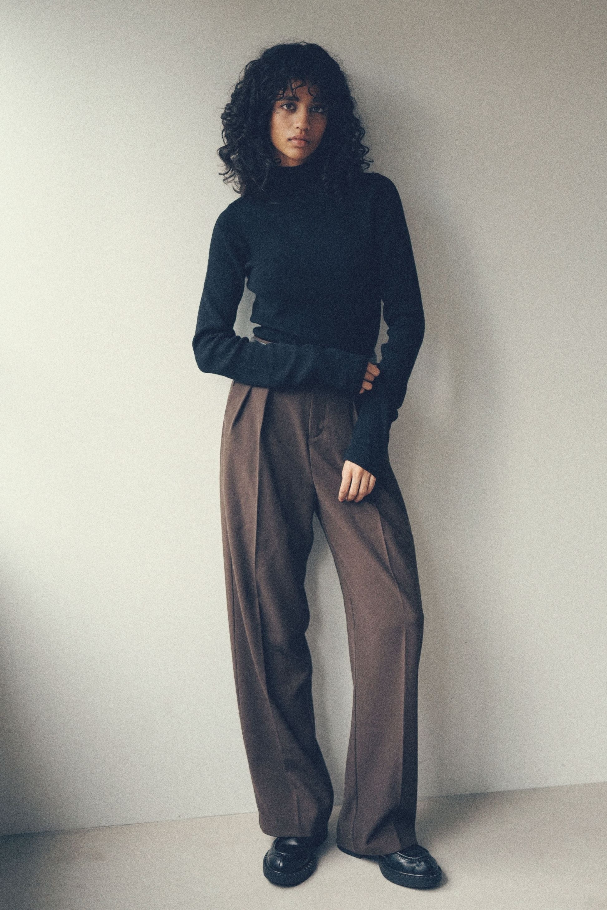 Tuck wide pants【Brown】