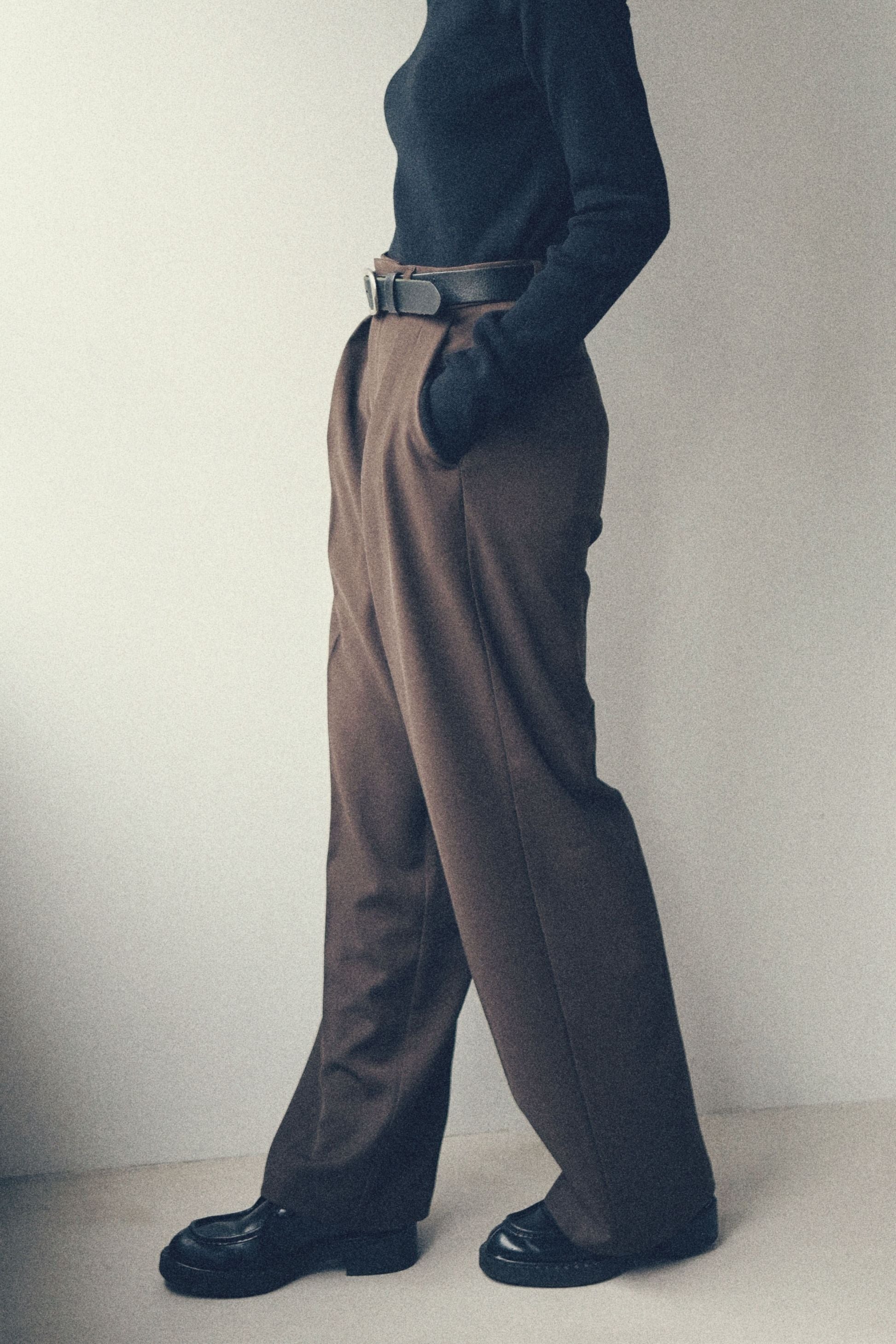 Tuck wide pants【Brown】
