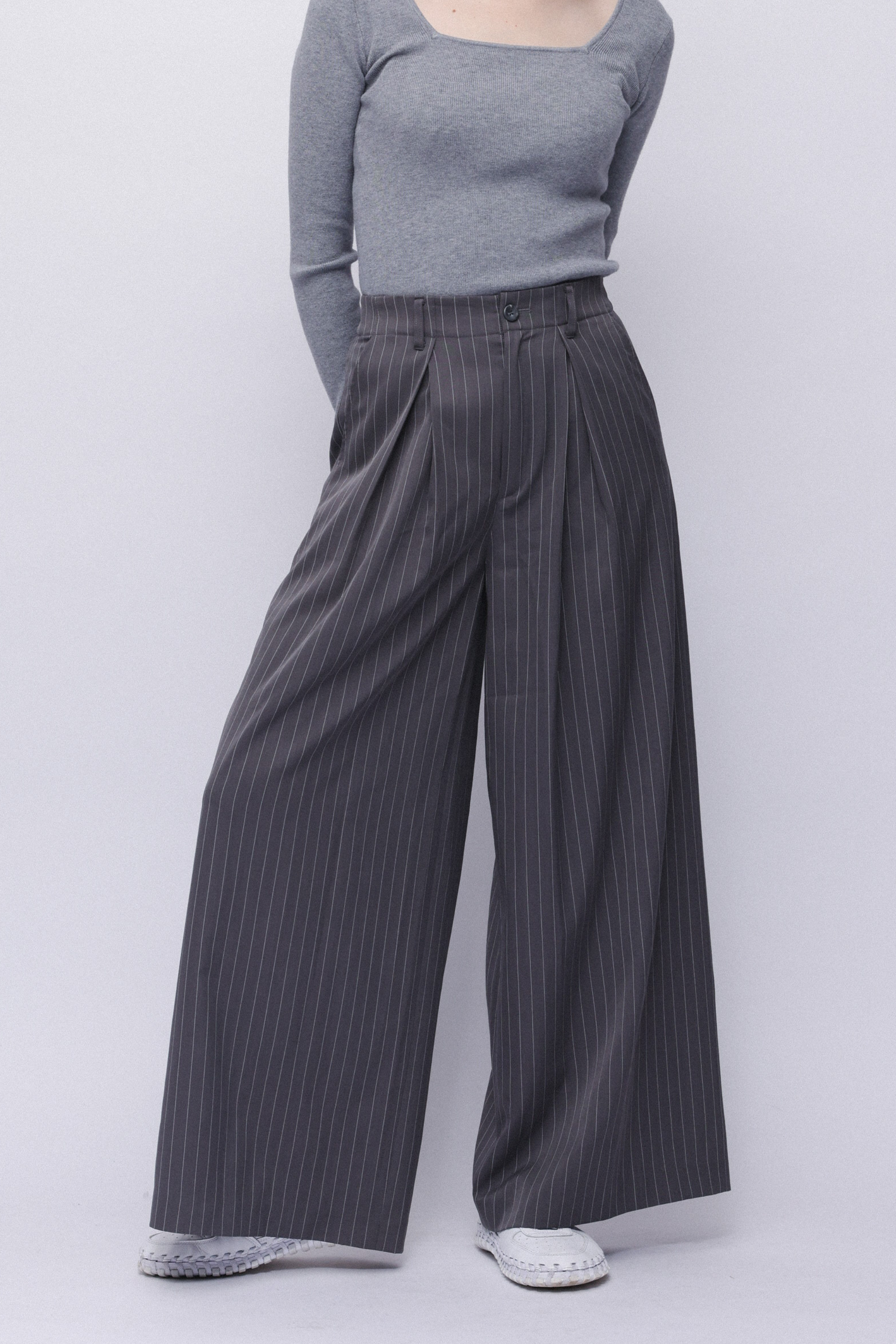 Stripe wide slacks 【Gray】