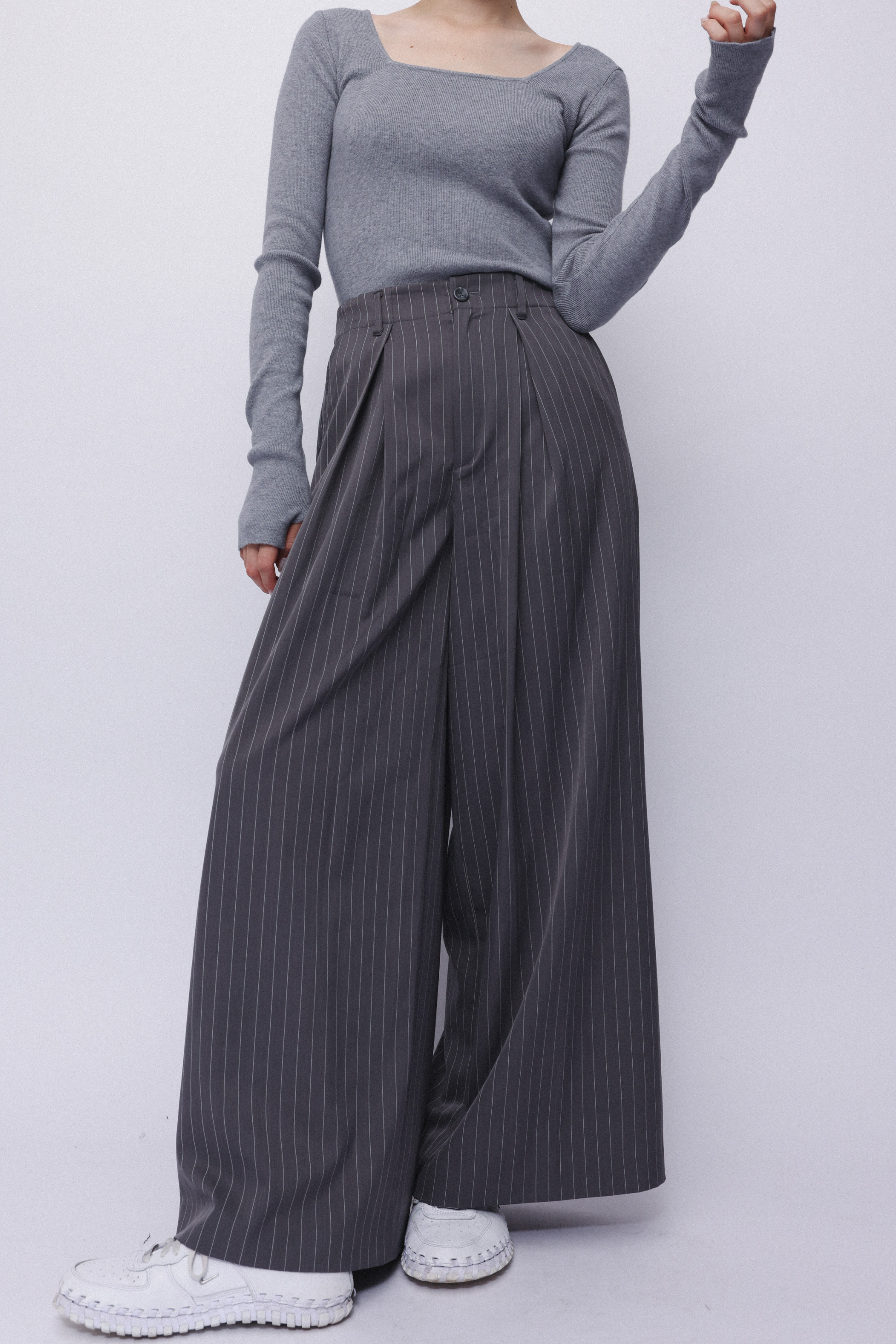 Stripe wide slacks 【Gray】